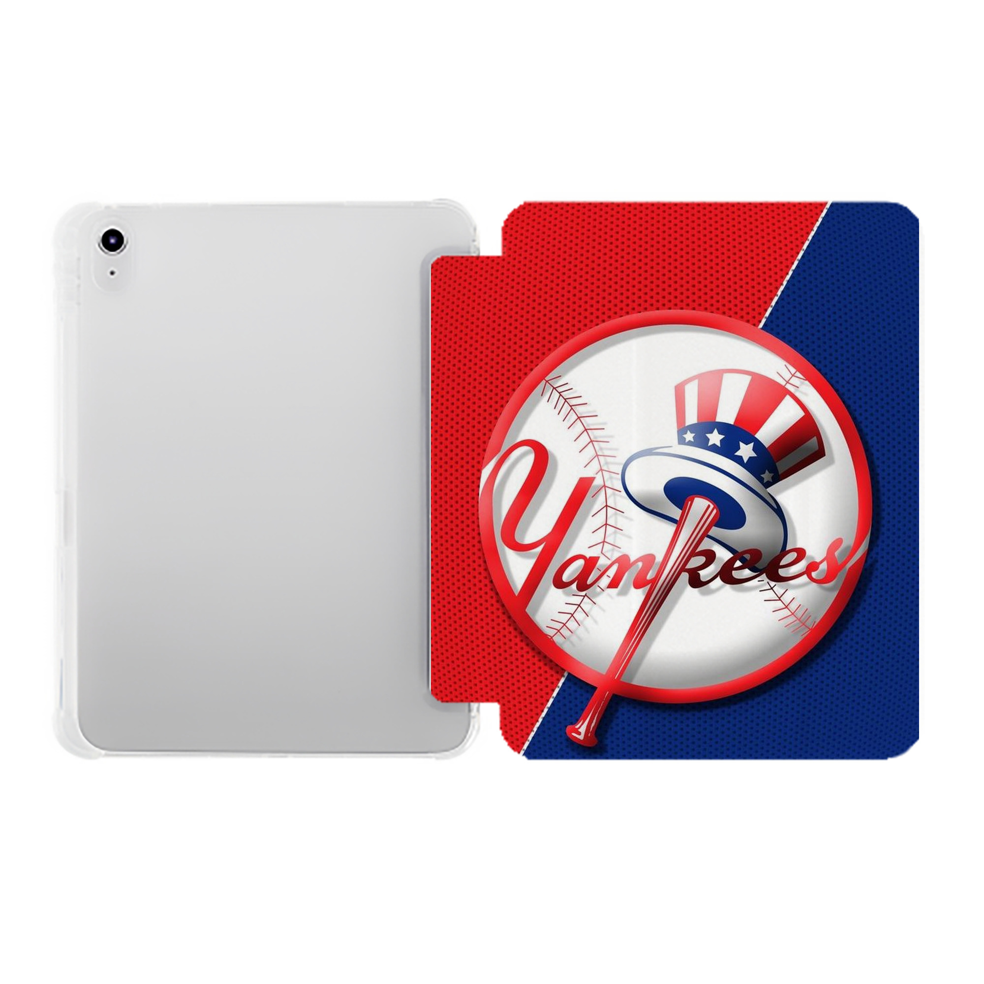 New York Yankees 148 Premium Tri-Fold PU Leather & Silicone IPad Case With Pencil Slot – Fits 9.5,10.5,10.9 – Adjustable Stand, Slim, Protective